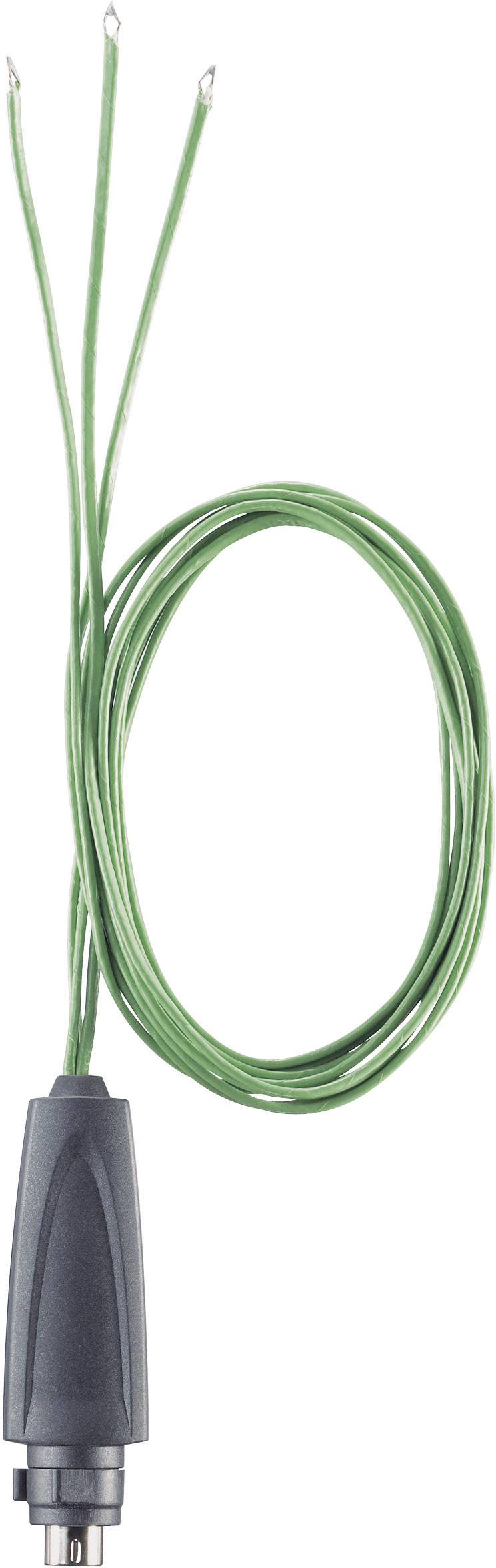 Grünes Kabel mit schwarzem Stecker, endet in drei separate Drähte. Technisches Zubehör, möglicherweise für elektronische Anwendungen.