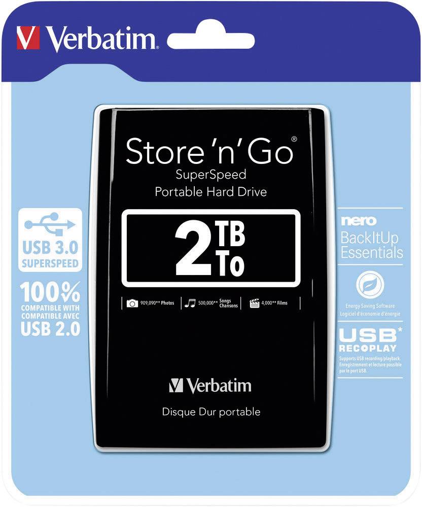 Verbatim Store 'n' Go 2TB Externe Festplatte 6.35cm (2.5 Zoll) USB-A (USB 3.2 Gen 1) Schwarz 53177