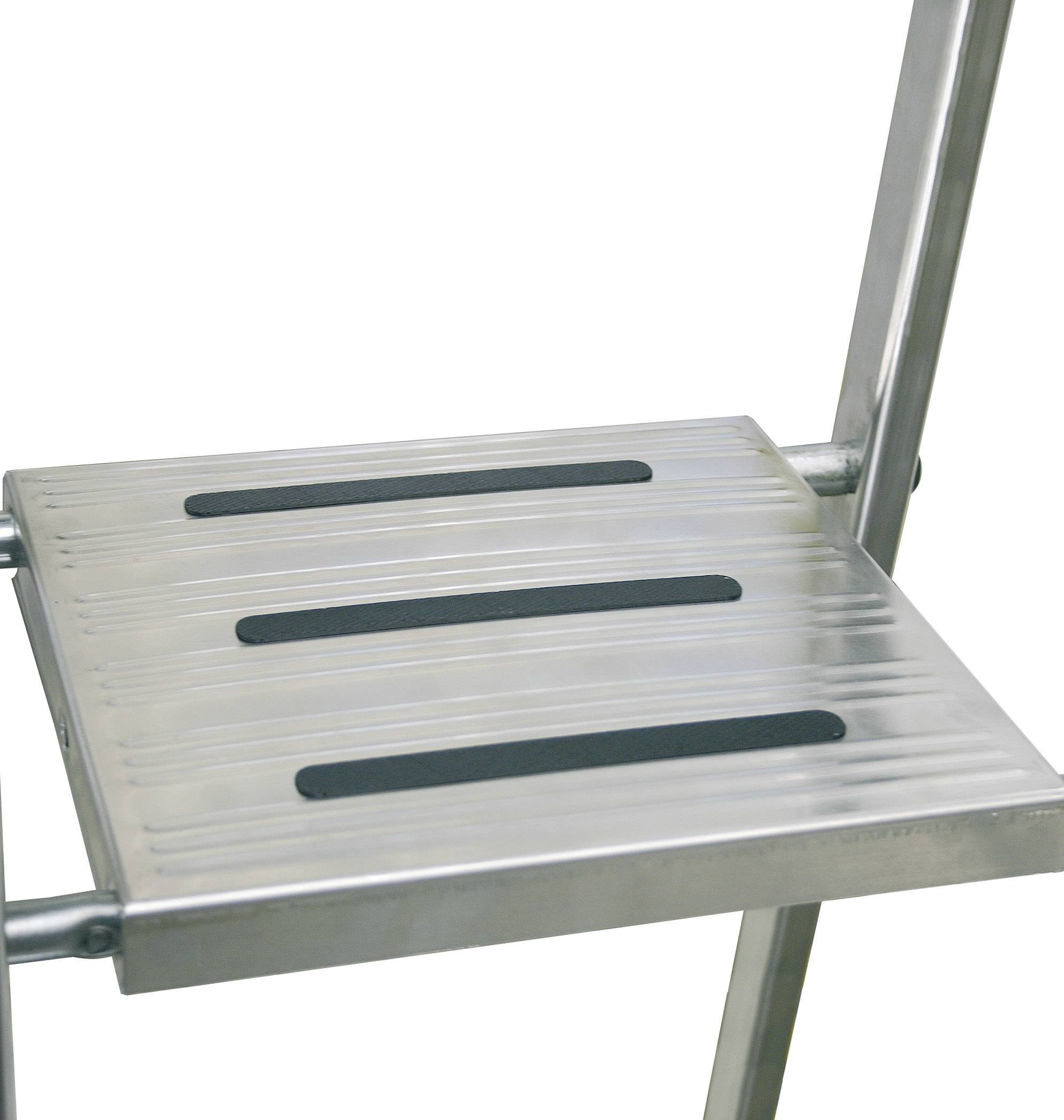 Aluminiumleiter mit schwarzer rutschfester Gummierung auf den Stufen. Ideal für Sicherheit auf Baustellen oder bei Renovierungen.