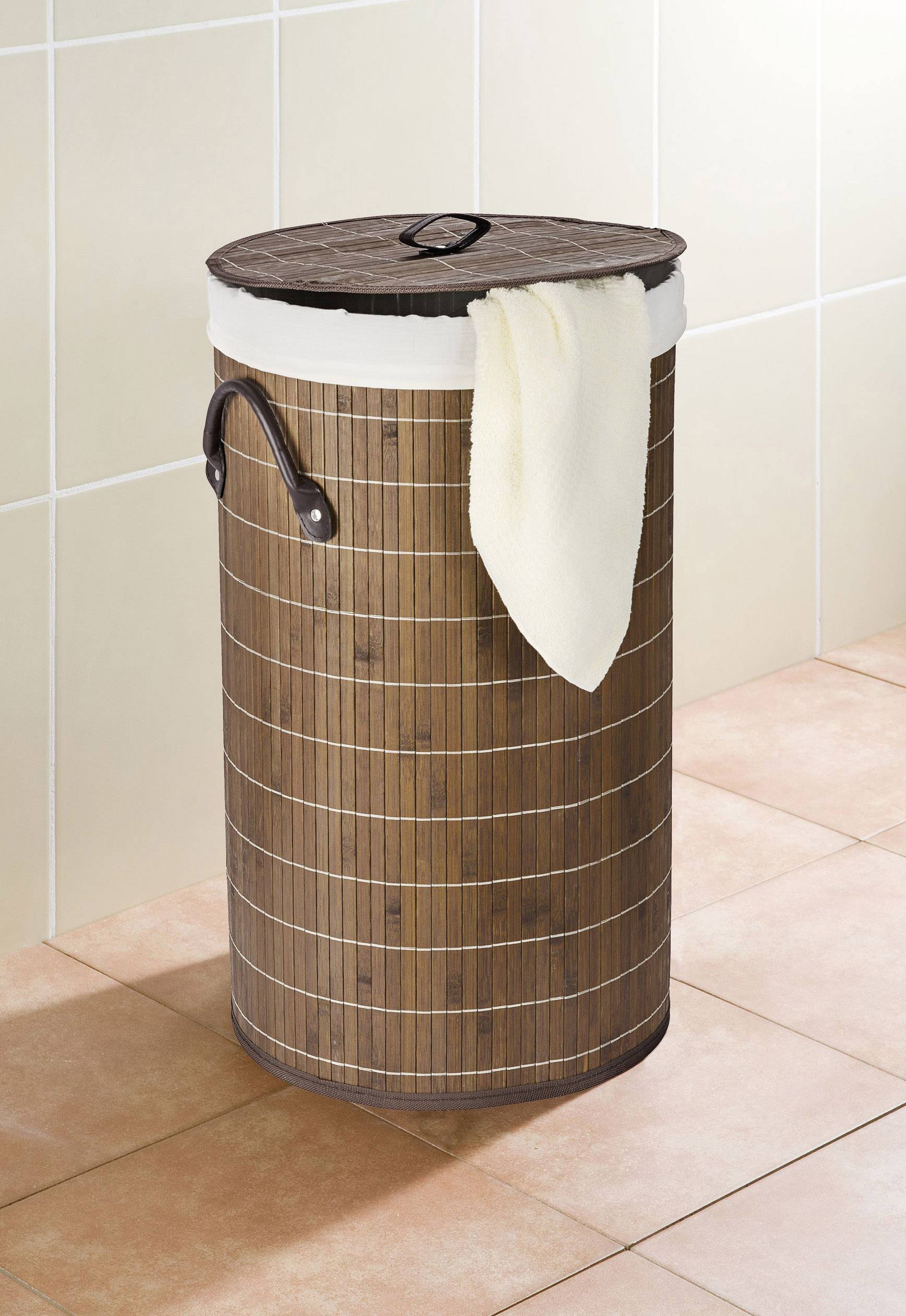 WENKO Wäschetruhe Bamboo Dunkelbraun, Wäschekorb, 55 l
