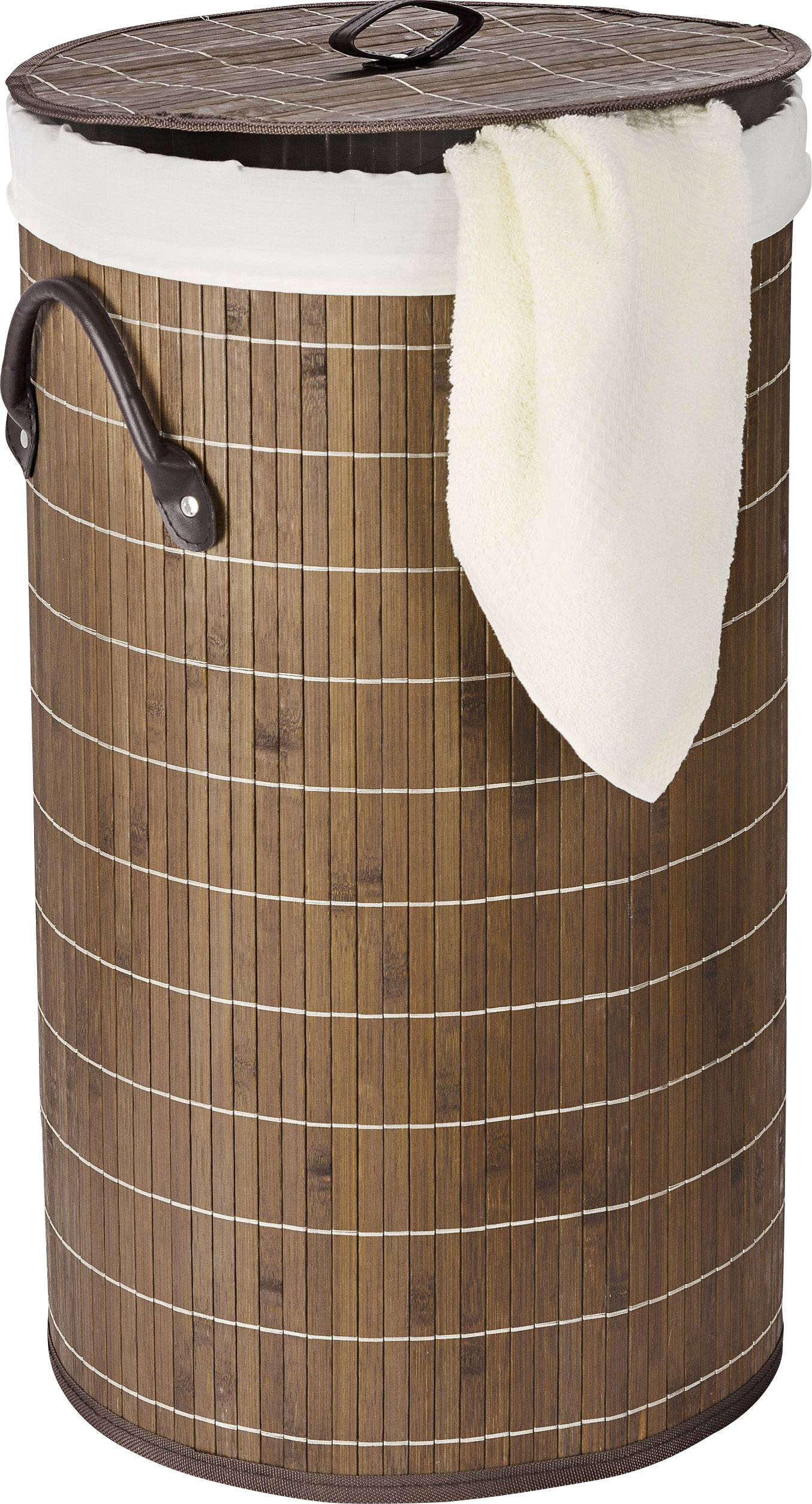 WENKO Wäschetruhe Bamboo Dunkelbraun, Wäschekorb, 55 l