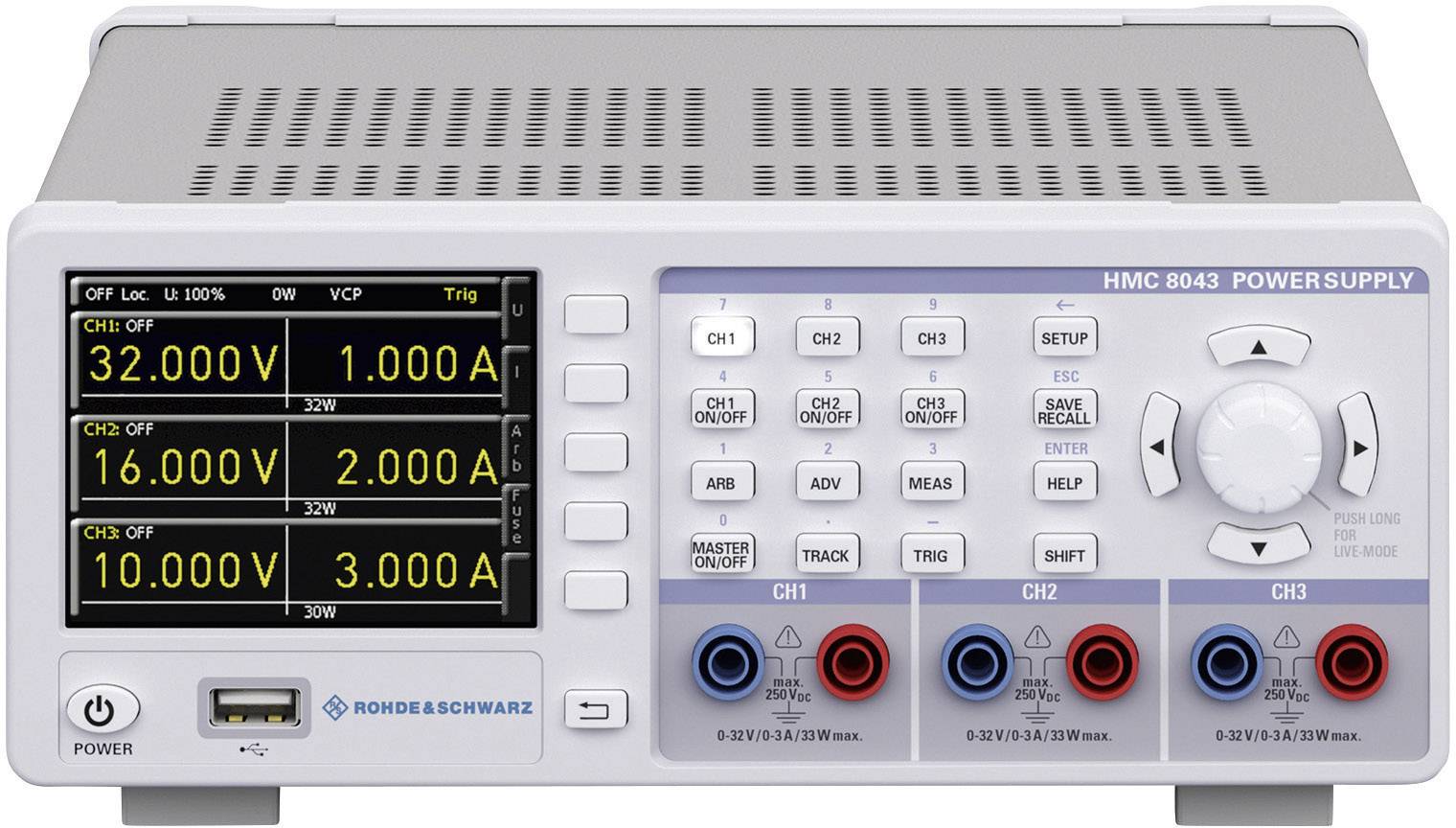 Rohde & Schwarz HMC8043 Labornetzgerät, einstellbar 0 - 32 0 - 3 A 100 W USB-Host, USB, Ethernet Anzahl Ausgänge 3 x