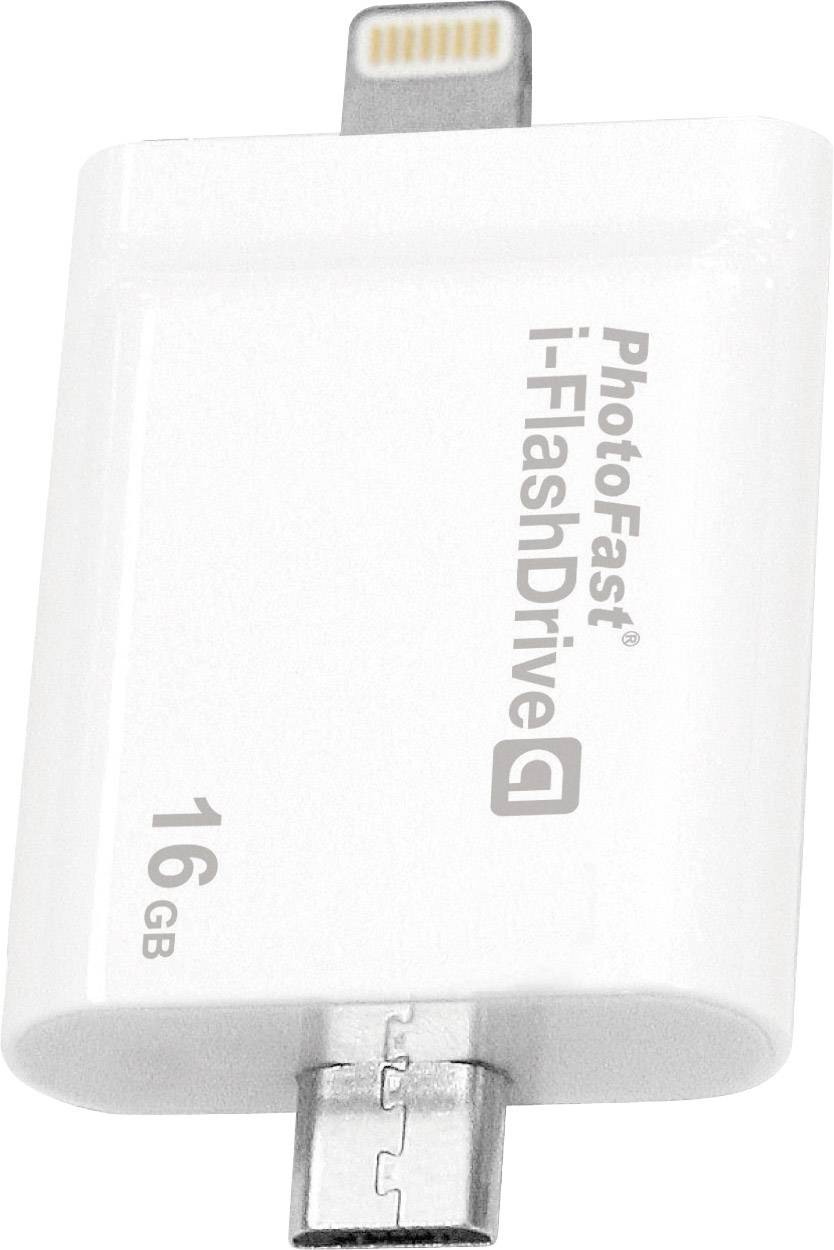 PhotoFast I-FlashDrive A Gen2 Lightning USB-Zusatzspeicher Smartphone/Tablet Weiß 16 GB USB 2.0, Mini USB 2.0, Apple Lightning