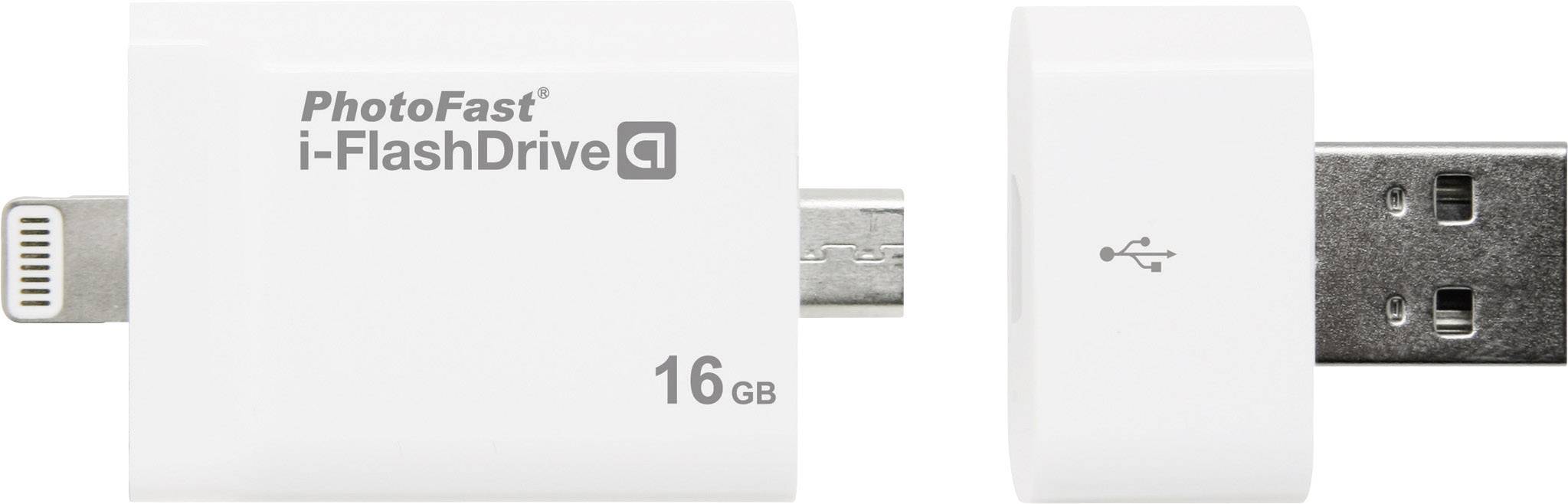 PhotoFast I-FlashDrive A Gen2 Lightning USB-Zusatzspeicher Smartphone/Tablet Weiß 16 GB USB 2.0, Mini USB 2.0, Apple Lightning