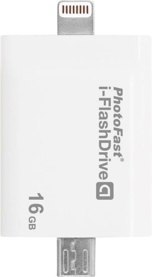 PhotoFast I-FlashDrive A Gen2 Lightning USB-Zusatzspeicher Smartphone/Tablet Weiß 16 GB USB 2.0, Mini USB 2.0, Apple Lightning