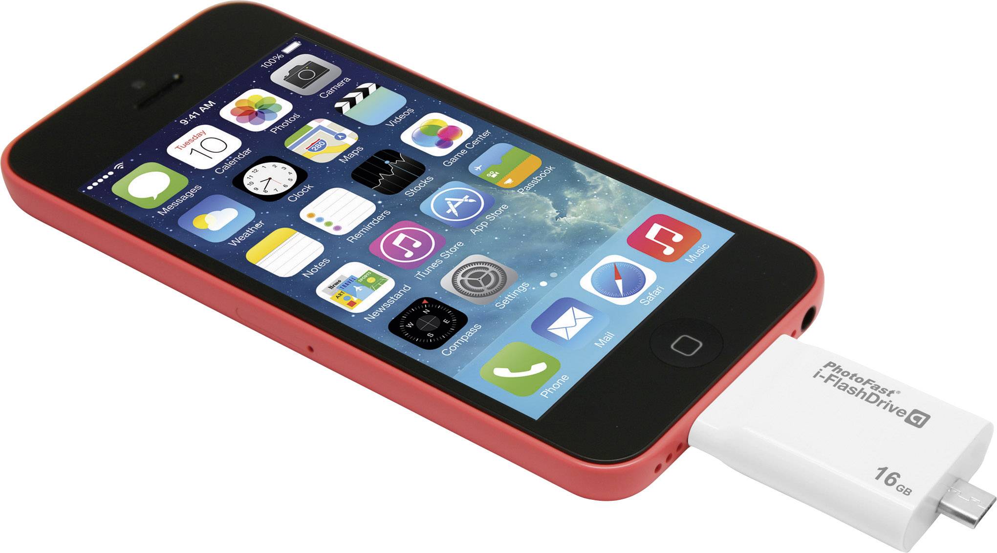 PhotoFast I-FlashDrive A Gen2 Lightning USB-Zusatzspeicher Smartphone/Tablet Weiß 16 GB USB 2.0, Mini USB 2.0, Apple Lightning