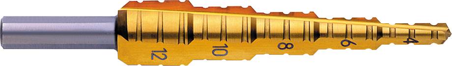 Exact 05377 HSS Fräs-Stufenbohrer Gesamtlänge 80mm TiN 3-Flächenschaft 1St.