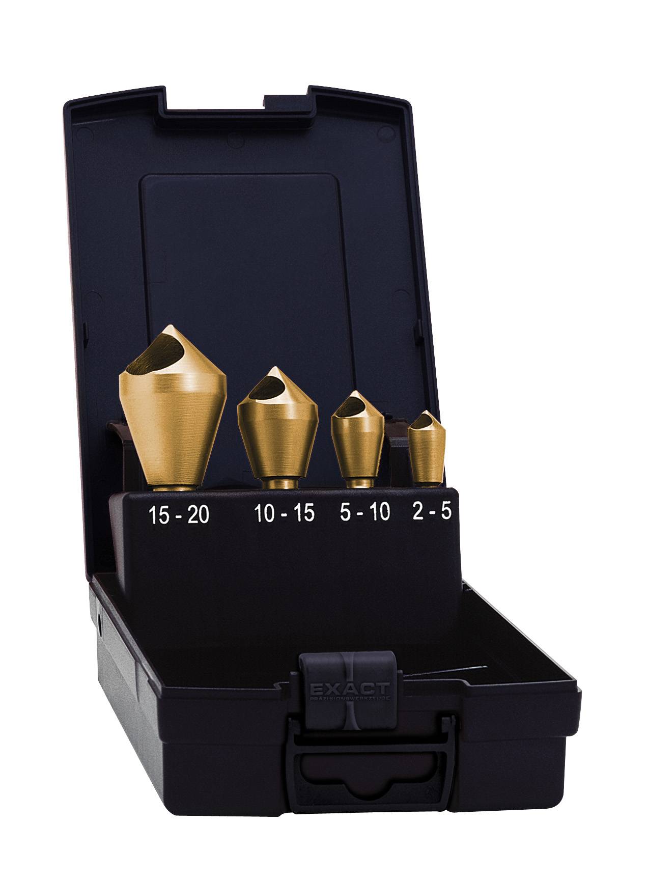 Exact 05440 Querlochsenker-Set 4teilig 5 mm, 10 mm, 15 mm, 20mm HSS TiN Zylinderschaft 1 Set