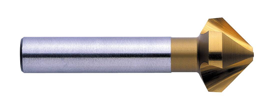 Kegelsenker mit zylindrischem Schaft, goldene Schnittfläche, zum Senken von Löchern in Metalloberflächen.