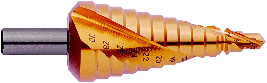 Exact 07033 HSS Stufenbohrer Gesamtlänge 98mm TiN 3-Flächenschaft 1St.