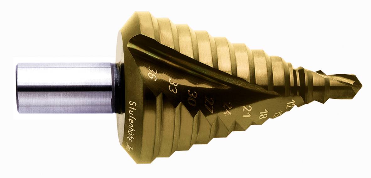 Exact 07035 HSS Stufenbohrer Gesamtlänge 86mm TiN 3-Flächenschaft 1St.