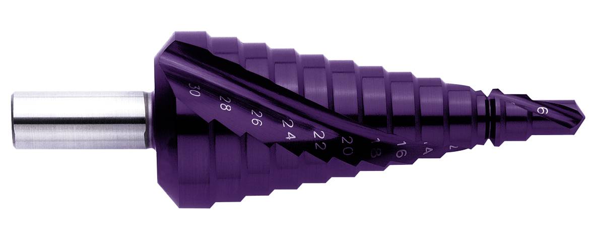 Exact 09013 HSS Stufenbohrer Gesamtlänge 98mm TiN, TiALN 3-Flächenschaft 1St.