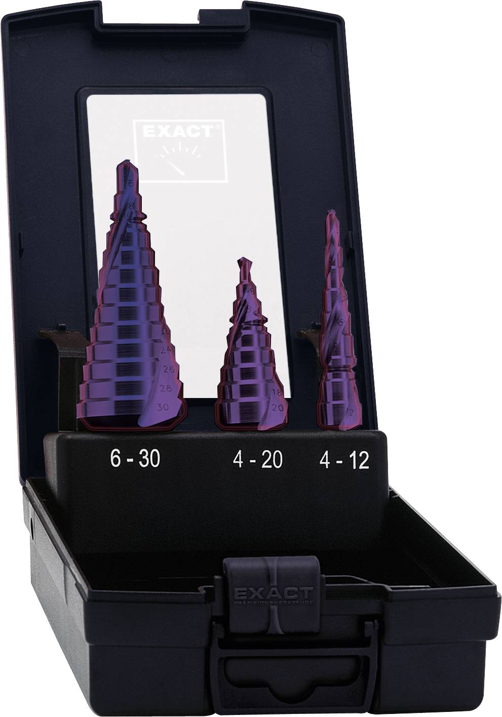 Exact 09014 HSS Stufenbohrer-Set TiN, TiALN 3-Flächenschaft 1St.