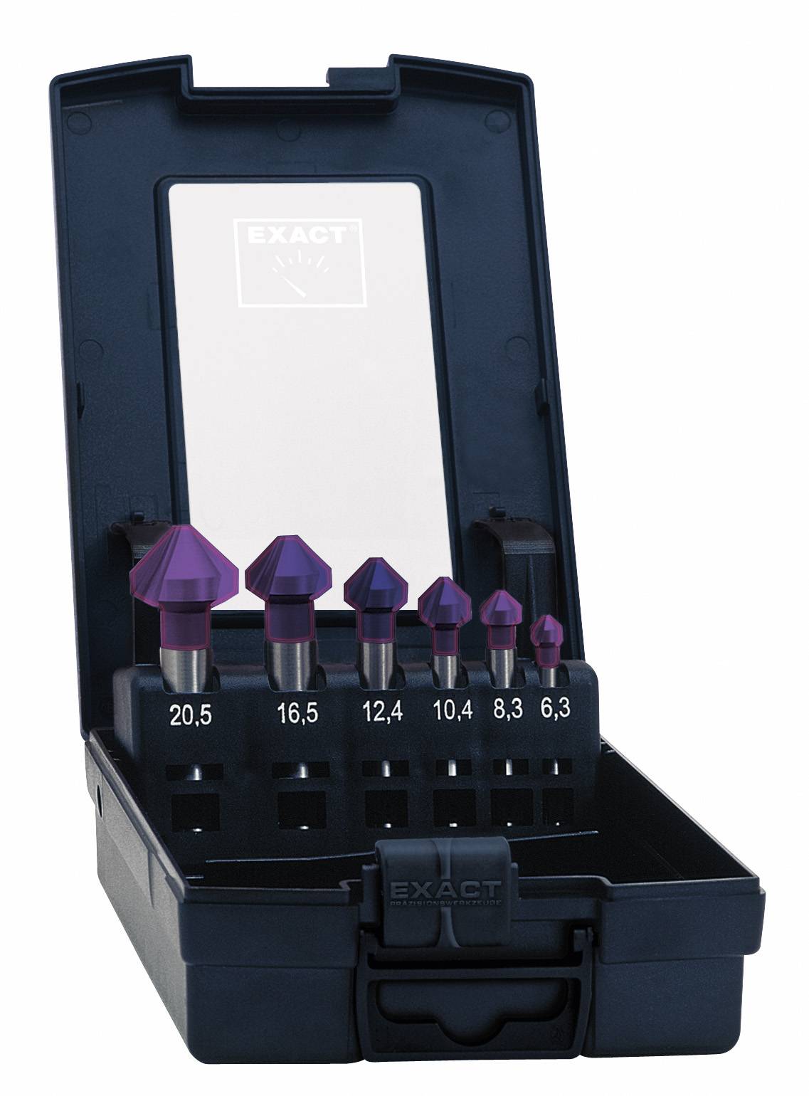 Exact 09029 Kegelsenker-Set 6teilig 6.3 mm, 8.3 mm, 10.4 mm, 12.4 mm, 16.5 mm, 20.5mm HSS TiN, TiAIN Zylinderschaft 1 Set