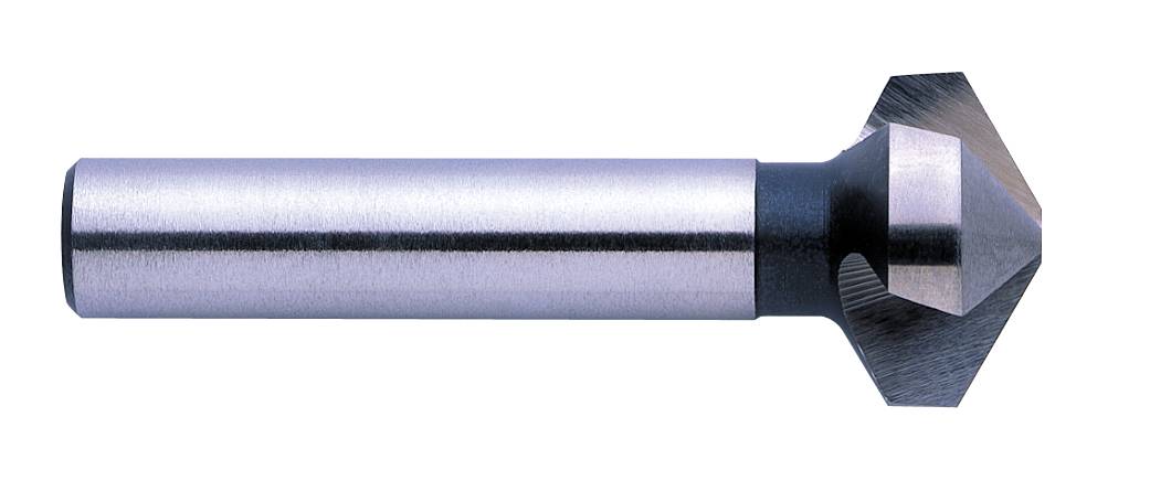 Ein Kegelsenker aus Metall mit zylindrischem Schaft und konischem Kopf, verwendet zum Entgraten oder für Senkungen in Werkstücken.