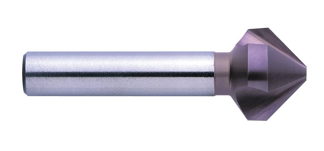 Ein silberner Kegelsenker mit zylindrischem Schaft und kegelförmigem Kopf, verwendet zur Senkung in Metallbearbeitung.