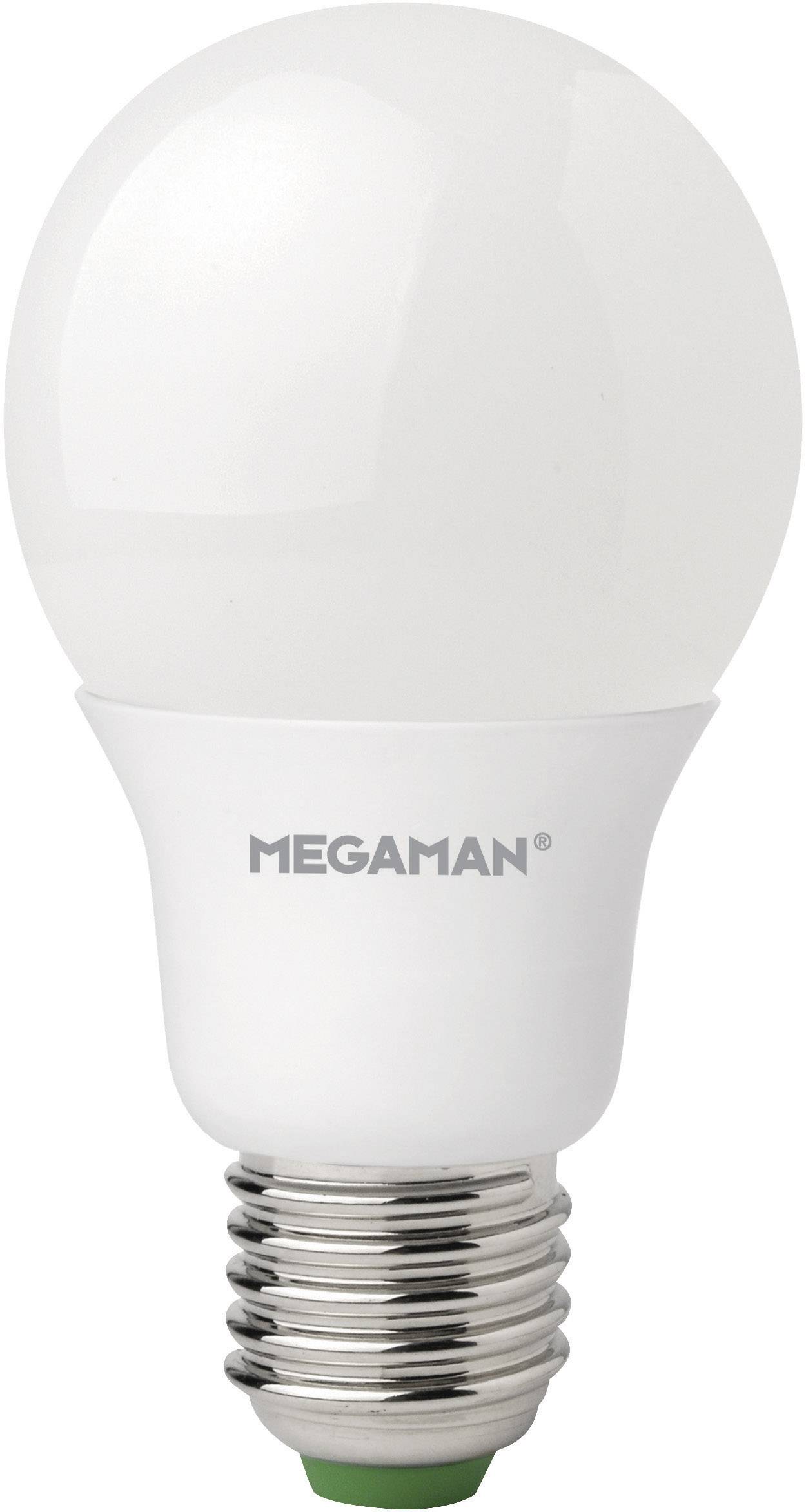 Eine weiße Glühbirne mit Edison-Schraubsockel und der Aufschrift 'MEGAMAN'.