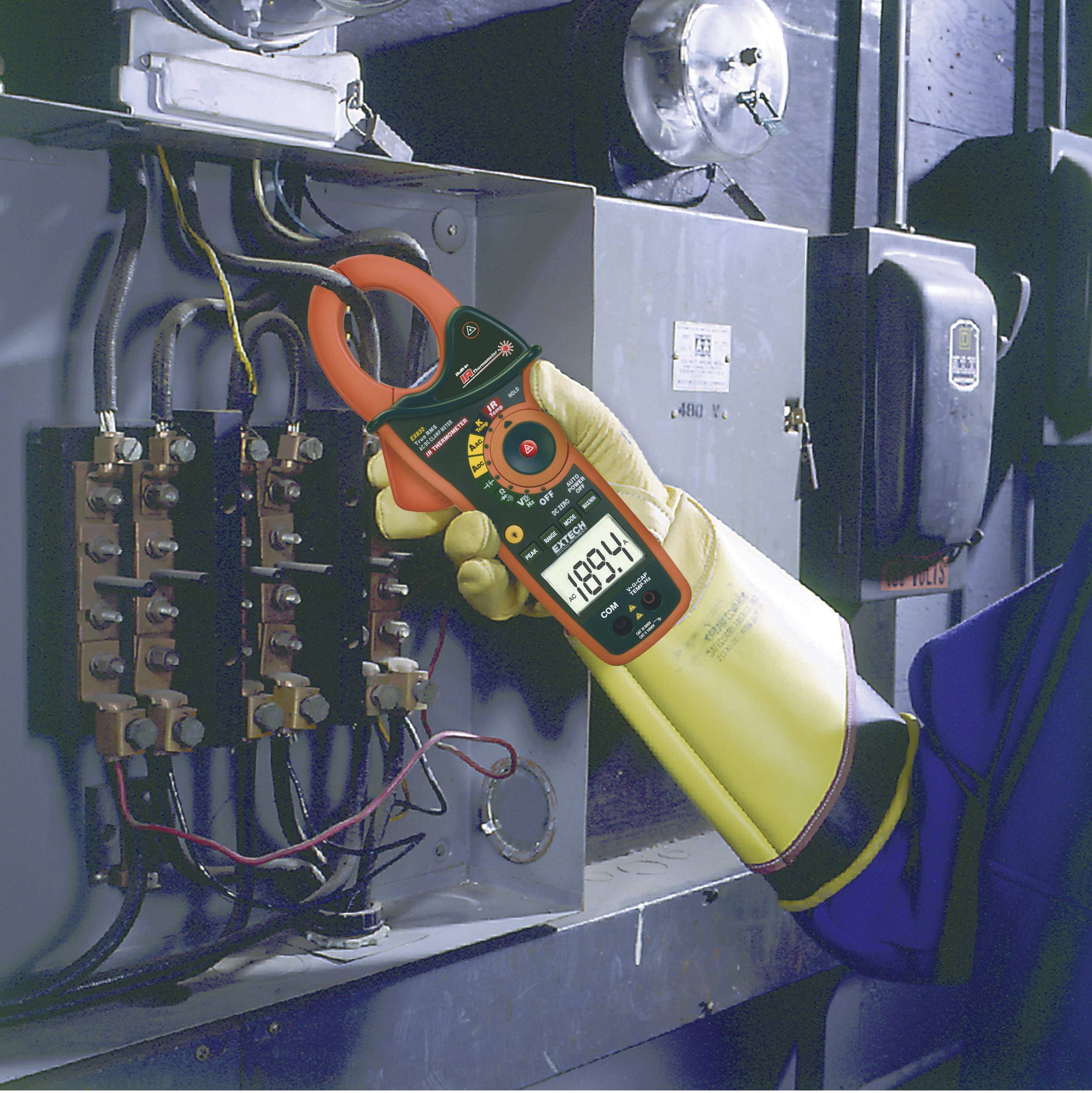 Extech EX830 Stromzange, Hand-Multimeter digital IR-Thermometer CAT III 600 V Anzeige (Counts): 400