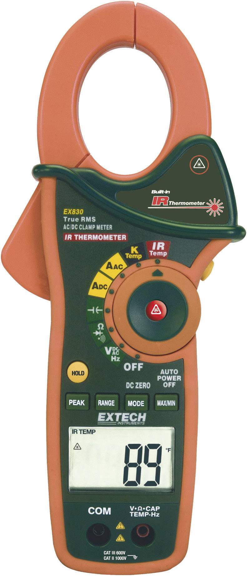 Extech EX830 Stromzange, Hand-Multimeter digital IR-Thermometer CAT III 600 V Anzeige (Counts): 400