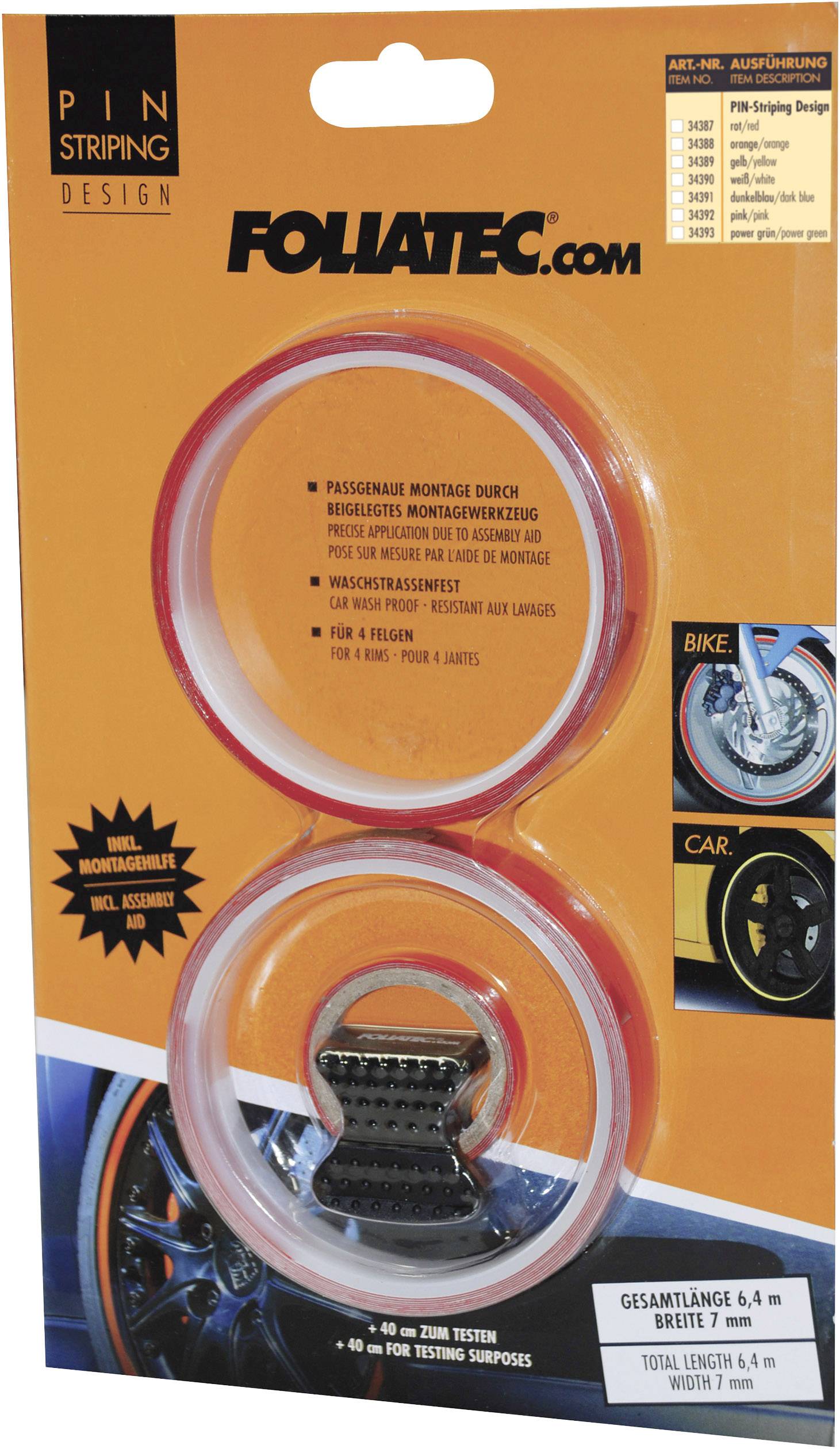 Foliatec PIN-Striping Felgenaufkleber Rot (L x B x H) 6.4 m x 7 mm x 1 mm