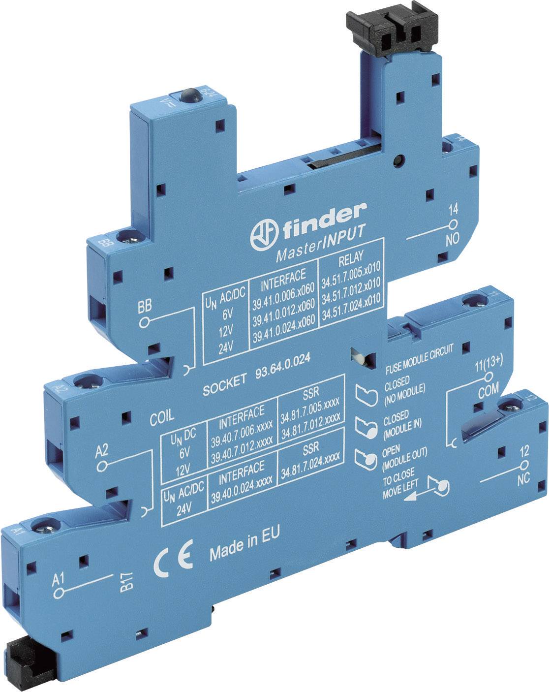 Finder 93.64.0.024 Relaissockel mit Haltebügel, mit LED, mit EMV-Entstörbeschaltung Passend für Serie (Relais): Serie 34 Finder