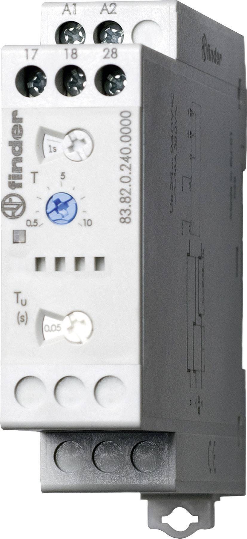 Ein Zeitrelais der Marke Finder mit einem Zifferblatt zur Zeitvoreinstellung. Geeignet für die Steuerung elektrischer Schaltkreise.