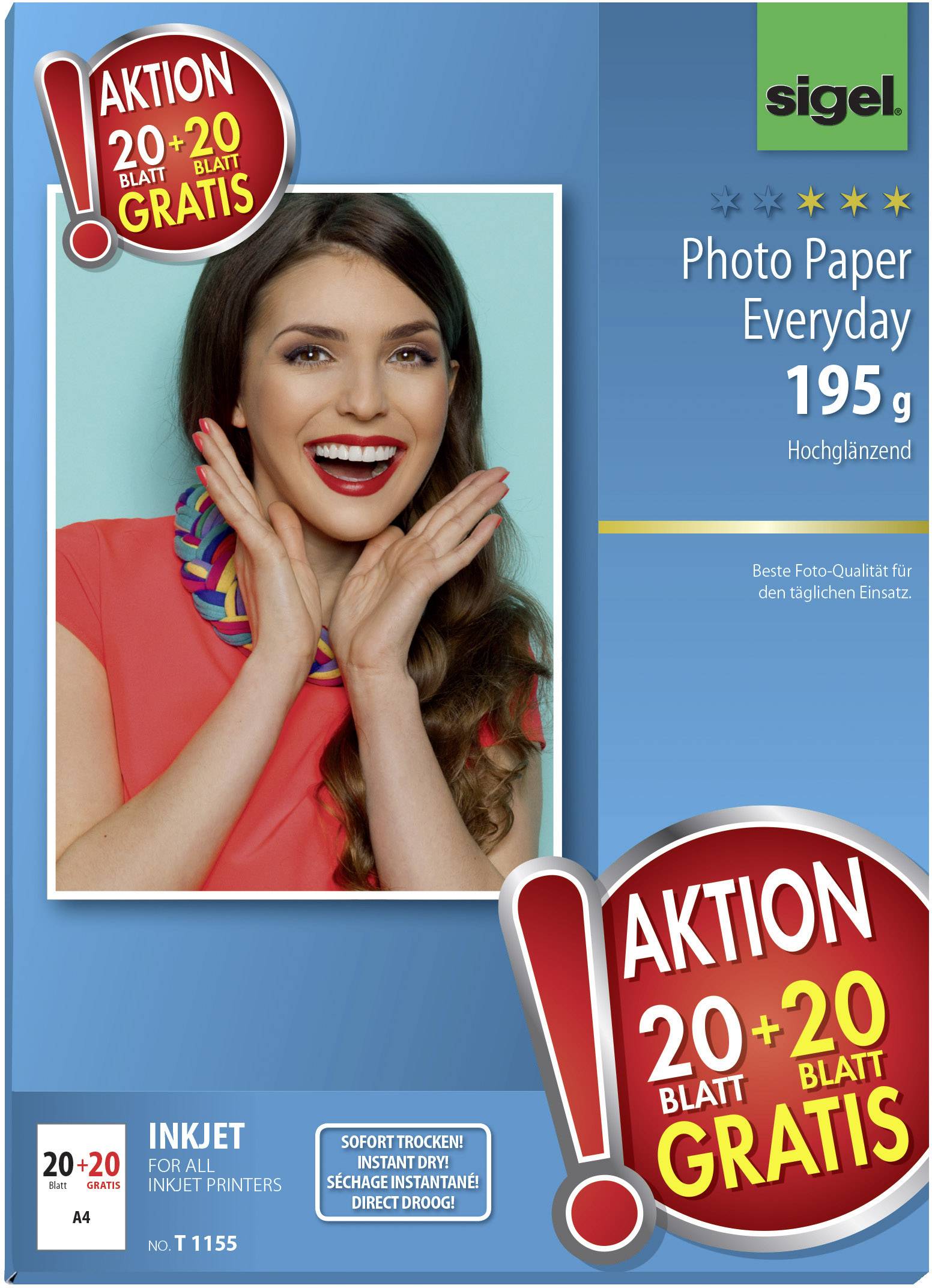 Sigel Photo Paper Everyday HOT DEAL T1155 Fotopapier DIN A4 195 g/m² 40 Blatt Hochglänzend