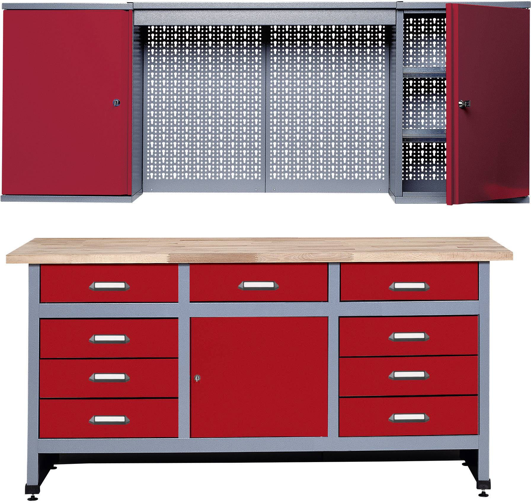 Küpper 70428-2 Sparset Werkbank und Hängeschrank Rot, Silber-Grau