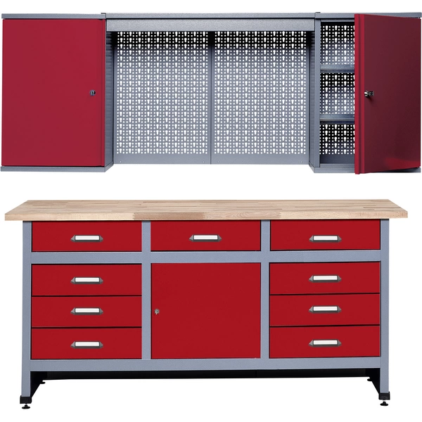 Küpper 70428-2 Sparset Werkbank und Hängeschrank Rot, Silber-Grau Küpper 70428-2 Sparset Werkbank und Hängeschrank Rot, Silber-Grau