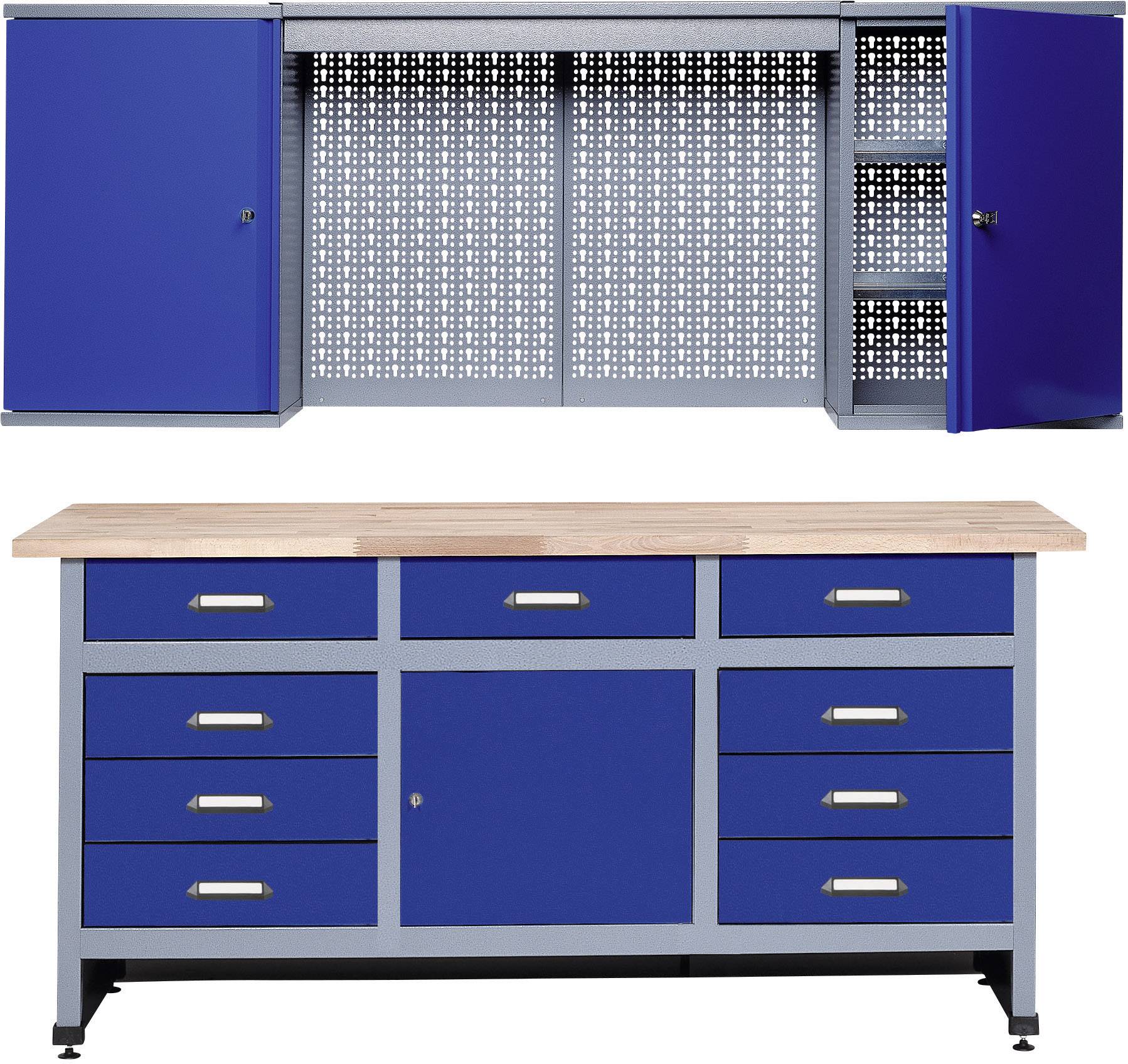 Küpper 70428-7 Sparset Werkbank und Hängeschrank Ultramarinblau, Silber-Grau