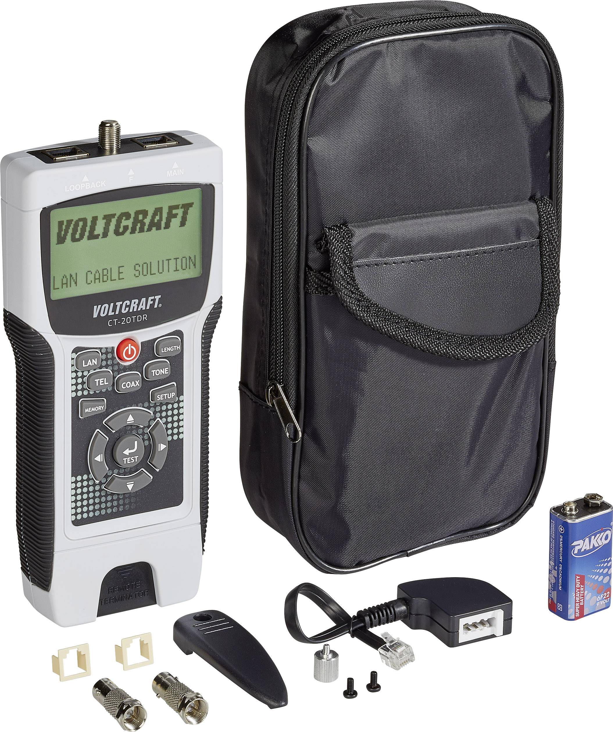 VOLTCRAFT Kabeltester CT-20TDR CT-20TDR Geeignet für geschirmte/ungeschirmte Kabel, CAT3, CAT4, CAT5, CAT5E, CAT6, Coax