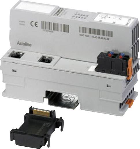 Industrie-Steuerungsmodul mit mehreren Anschlüssen und einem abnehmbaren Anschlussstück, verwendet für Automatisierungsaufgaben.