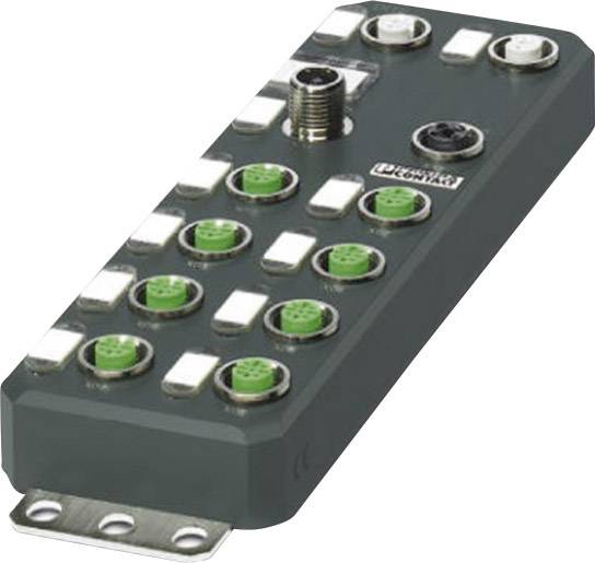 Ein rechteckiges elektronisches Modul mit mehreren Anschlüssen und grünen Steckverbindern auf der Oberseite.