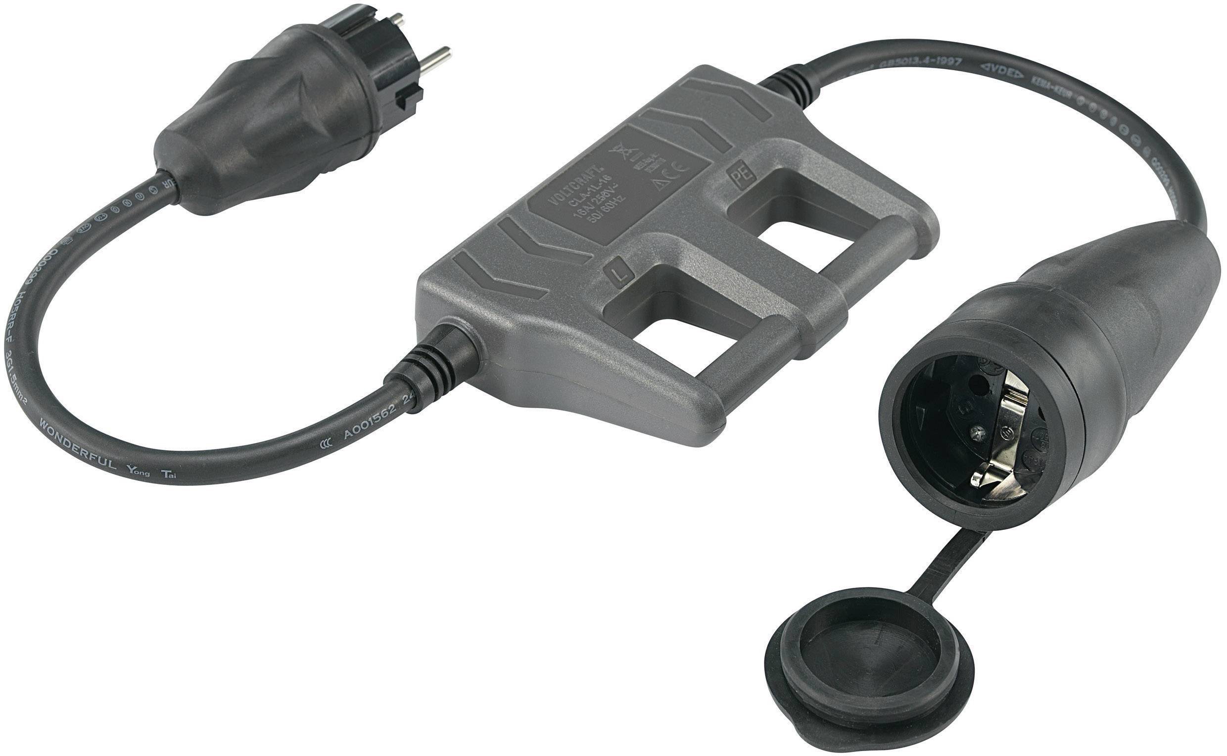 VOLTCRAFT CLA-1L 16 Messadapter Schutzkontakt-Gummi-Stecker - Schutzkontakt-Gummi-Kupplung