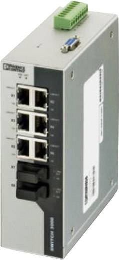 Industrie-Ethernet-Switch mit acht Ports und RS-232 Schnittstelle von Phoenix Contact, geeignet für industrielle Netzwerkanwendungen.