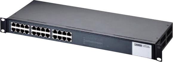 Netzwerk-Switch mit 24 Ethernet-Ports, rechte Seite leicht erhöht. Gerät zur Verbindung mehrerer Computer in einem LAN.