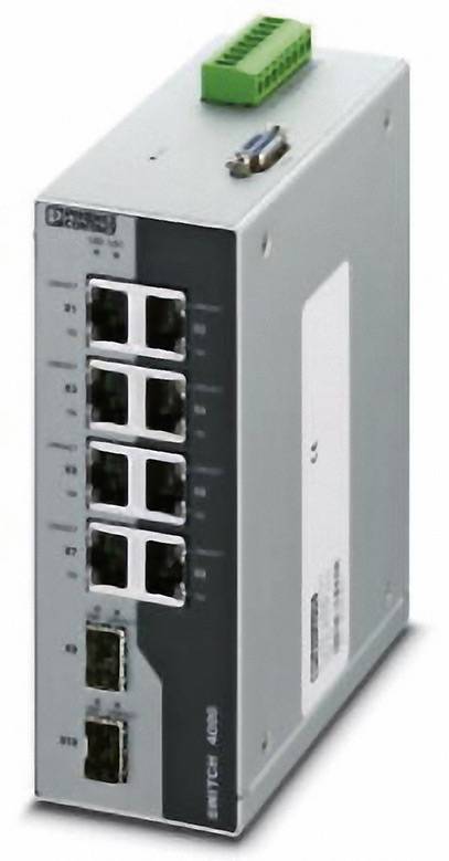 Industrieller Ethernet-Switch mit acht Ports und robustem Gehäuse, geeignet für industrielle Netzwerkanwendungen.
