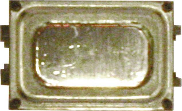 Rechteckiger metallischer Gegenstand mit leicht erhabener ovaler Mitte und kleinen Laschen an den Seiten, möglicherweise ein elektronisches Bauteil.