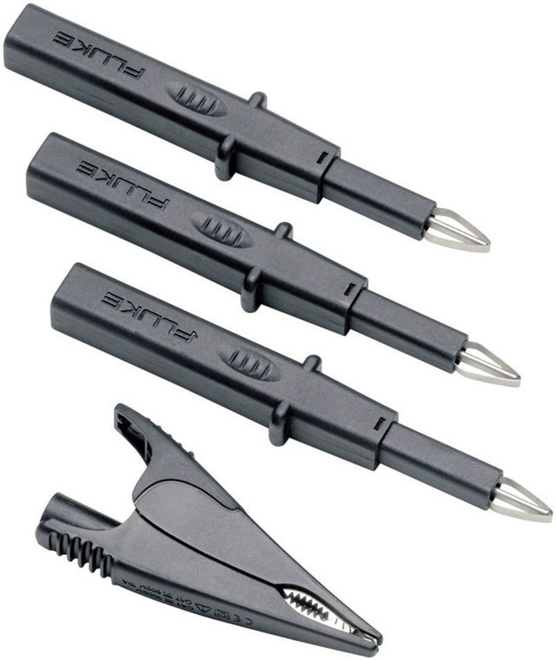Drei schwarze Spannungsprüfer mit Krokodilklemme, jeweils mit metallischem Kontakt und dem Schriftzug 'FLUKE' auf der Seite.