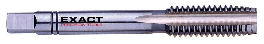 Gewindebohrer mit der Aufschrift 'EXACT Precision Tools', Metall, mit Schneidgewinde, verwendet zum Bohren und Gewinden von Löchern.