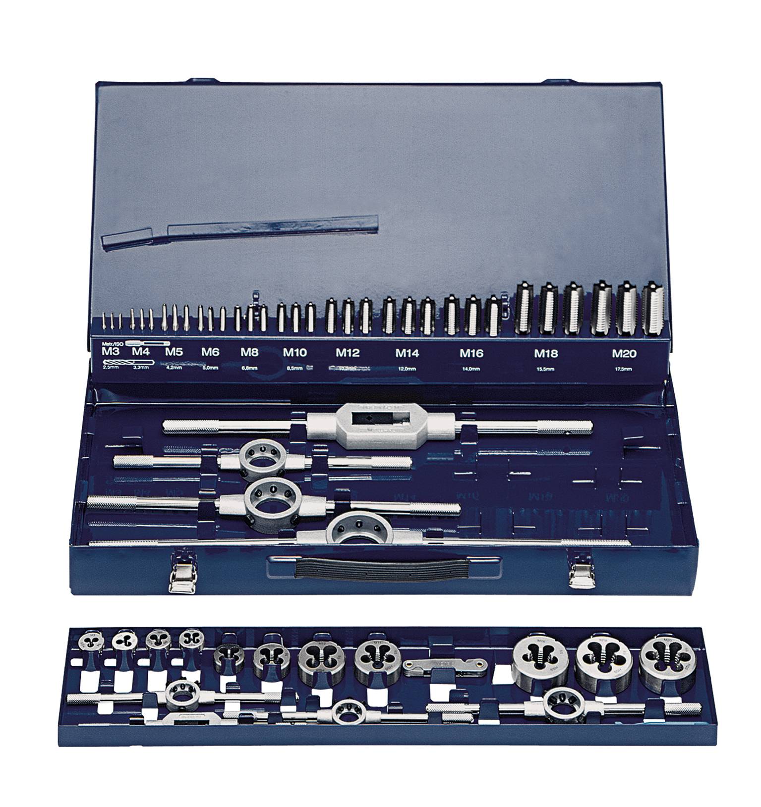 Eventus by Exact 10733 Gewindeschneidsatz 59teilig HSS metrisch M3, M4, M5, M6, M8, M10, M12, M14, M16, M18, M20