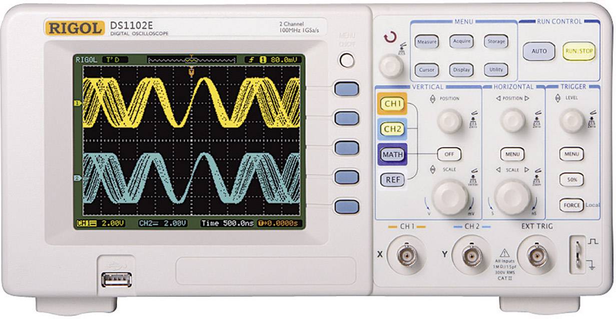 Rigol DS1102E Digital-Oszilloskop 100 MHz 2-Kanal 500 MSa/s 512 kpts 8 Bit Digital-Speicher (DSO) 1 St.