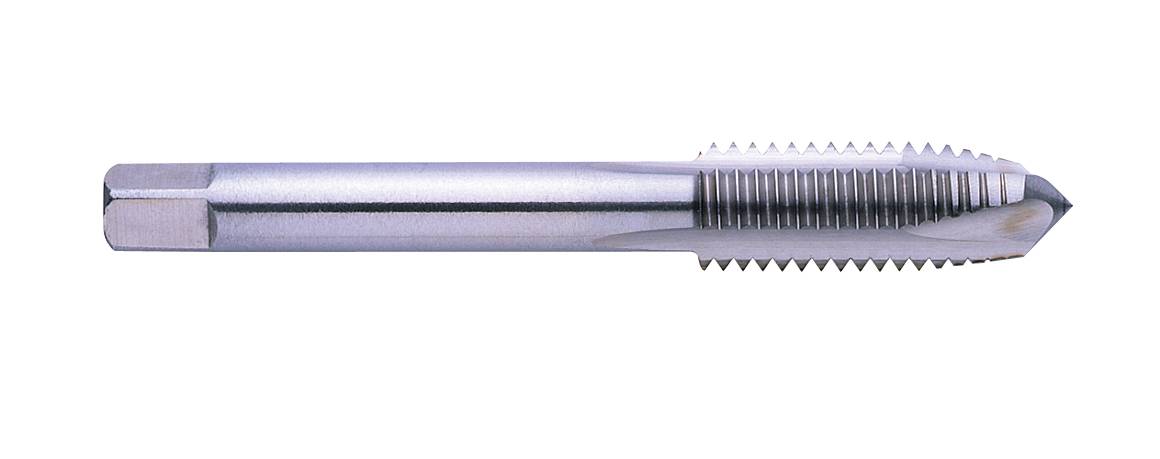 Ein Gewindebohrer aus Metall, verwendet zum Schneiden von Innengewinden in ein vorgebohrtes Loch.
