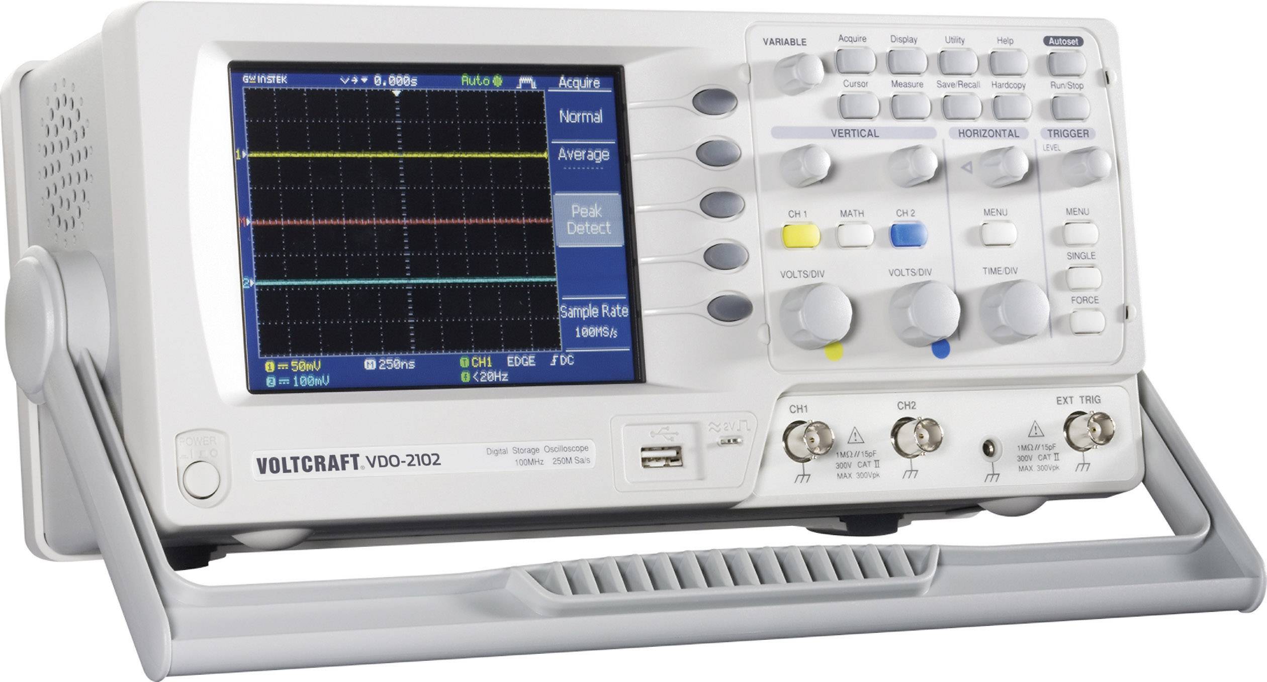 VOLTCRAFT VDO-2102 Digital-Oszilloskop 100MHz 2-Kanal 250 MSa/s 4 kpts 8 Bit Digital-Speicher (DSO) 1St.