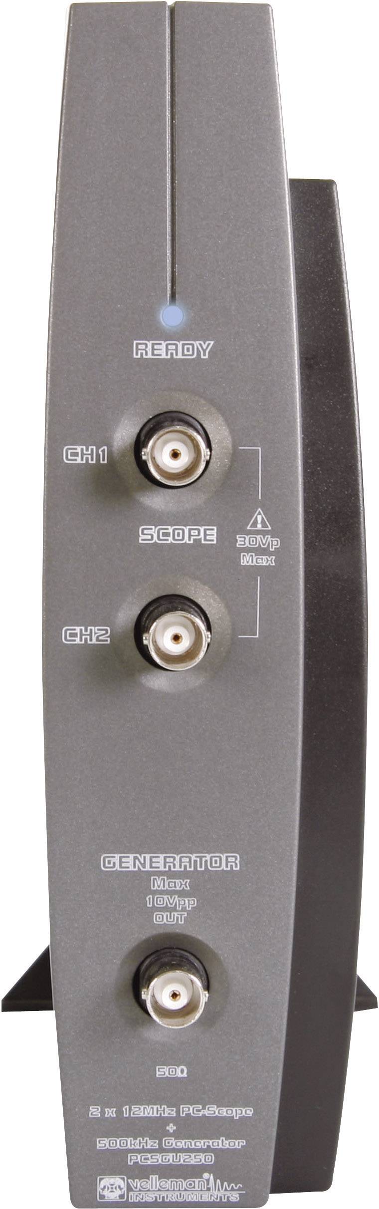 Velleman PCSGU250 USB-Oszilloskop 12 MHz 2-Kanal 4 kSa/s 4 kpts 8 Bit Digital-Speicher (DSO), Funktionsgenerator, Spectrum-Analyser 1 St.