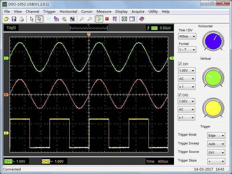 VOLTCRAFT DSO-1052 USB USB-Oszilloskop 50MHz 2-Kanal 150 MSa/s 64 kpts 8 Bit Digital-Speicher (DSO), Spectrum-Analyser 1St.