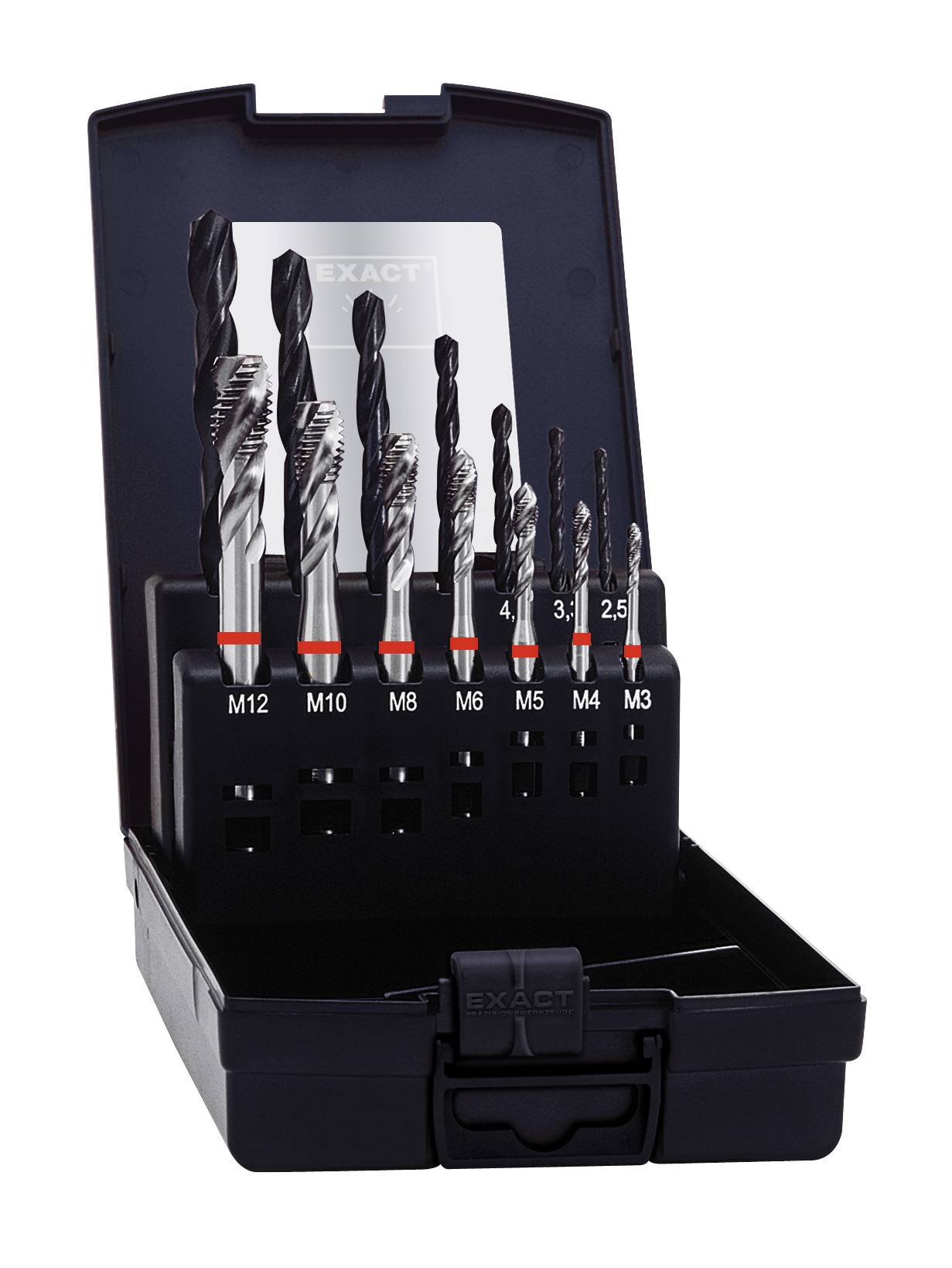 Exact 43696 Maschinengewindebohrer-Set 14teilig metrisch Rechtsschneidend DIN 371, DIN 376 HSS-E 35° RSP 1 Set