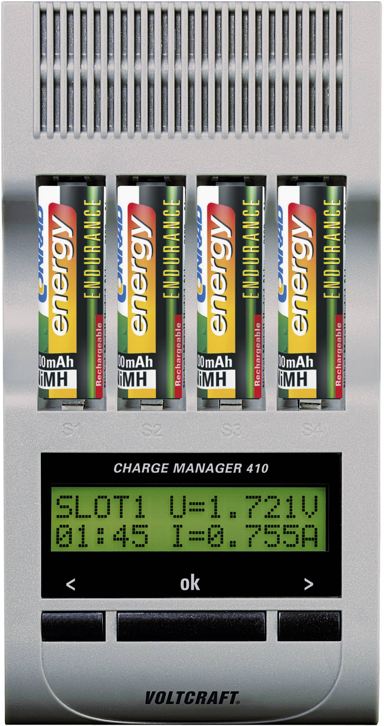 VOLTCRAFT Charge Manager CM410 Rundzellen-Ladegerät NiCd, NiMH, NiZn Micro (AAA), Mignon (AA)
