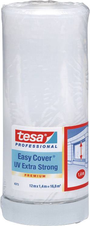 Verpackung der 'Tesa Easy Cover UV Extra Strong'. Schutzfolie für Malerarbeiten, Größe 12m x 1,4m.