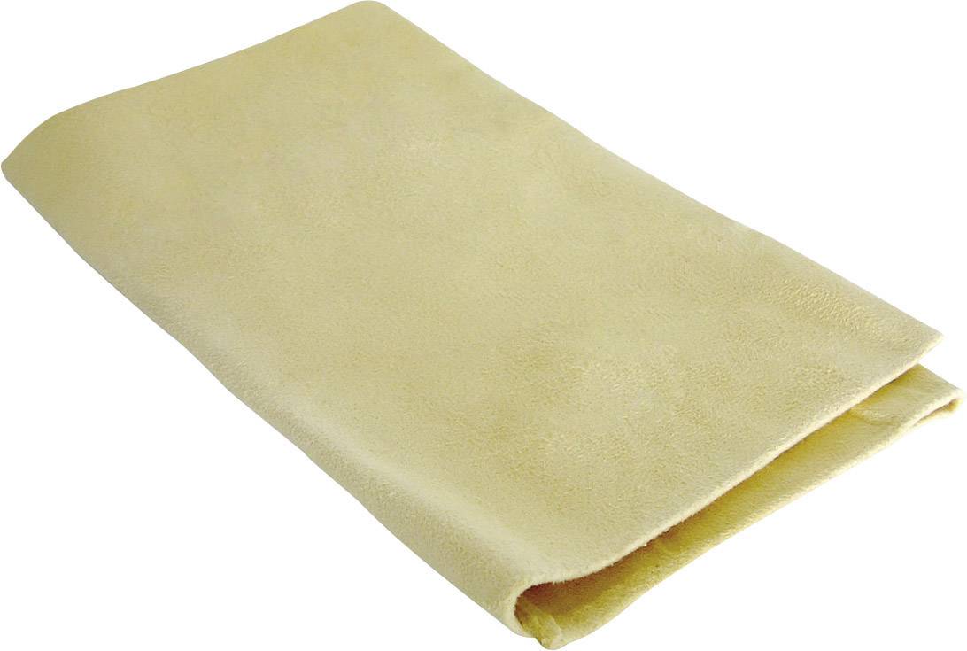 Ein gelbes, gefaltetes Tuch, eventuell ein Reinigungstuch, liegt auf einer flachen Oberfläche.